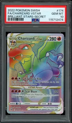 Pokemon PSA 10 Charizard VSTAR 174/172 Brilliant Stars Rainbow Rare Mint - Image 1