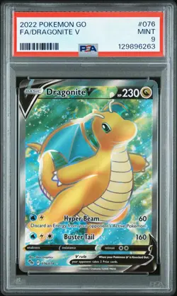 2022 POKEMON GO #076 FULL ART/DRAGONITE V PSA 9 - Image 1