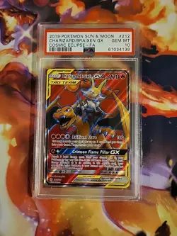 Charizard & Braixen GX 212/236 PSA 10 Pokemon Tag Team Cosmic Eclipse Sun & Moon - Image 1