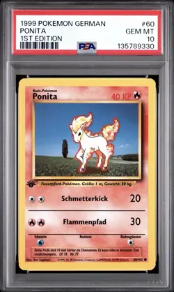1999 Pokemon GERMAN 1st Edition Base Set Ponita-Ponyta 60/102 PSA 10 GEM MINT - Image 1
