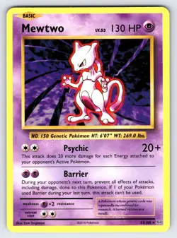 Mewtwo 51/108 2016 Evolutions Pokemon Card TCG Nintendo Non Holo Rare - VLP - Image 1