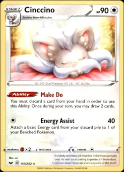 Pokemon - Cinccino #147/202 - SWSH01: Sword & Shield Base Set Rare - Image 1