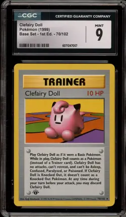 Pokemon Clefairy Doll Base Set Shadowless 1st Edition Rare #70 CGC 9 Mint - Image 1