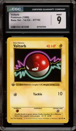 Pokemon Voltorb Base Set Shadowless 1st Edition #67 CGC 9 Mint - Image 1