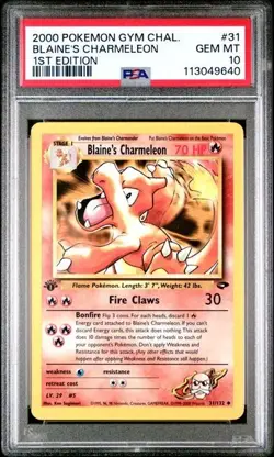 Blaine's Charmeleon 1st Ed. Pokemon Gym Challenge PSA 10 GEM MT 2000 - Image 1