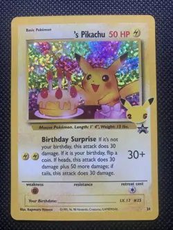Pokemon Pikachu TCG Birthday Celebrations Holo Rare Card #24 Mint Condition - Image 1