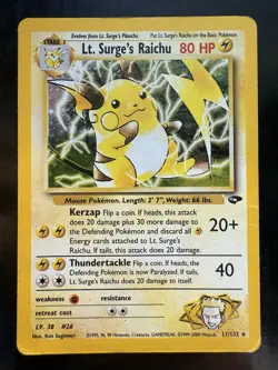 Pokemon Lt. Surge's Raichu Holo Unlimited Rare Gym Challenge 11/132 (HP) - Image 1