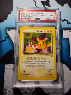Pokemon - Birthday Pikachu Black Star Promo 24 PSA 9 SWIRL English Original Holo - Image 1