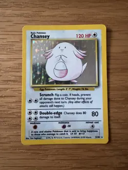 Chansey 3/102 Pokemon Card TCG Base Set Unlimited Holo Rare / Lightly played - Image 1