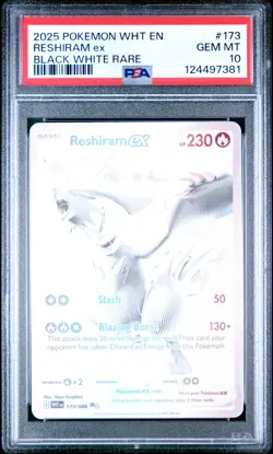 2025 POKEMON WHT EN-WHITE FLARE BLACK WHITE RARE #173 RESHIRAM EX PSA 10 - Image 1