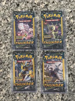 Pokemon Sun & Moon Lost Thunder (4) 3-Card Booster Packs Art Set 2018 Sealed - Image 1