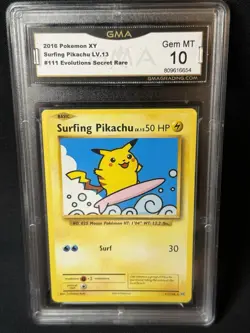 2016 Pokemon XY Surfing Pikachu Lv.13 #111 Evolutions Secret Rare Gem Mint 10 - Image 1