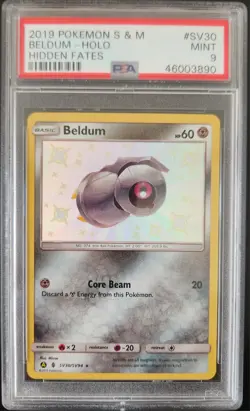 2019 Pokemon Sun & Moon Hidden Fates Beldum Holo #SV30 PSA 9 - Image 1