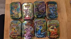 Full Set 8 EMPTY Pokemon PRISMATIC EVOLUTIONS Mini Tins & Eevee Coins (NO PACKS) - Image 1