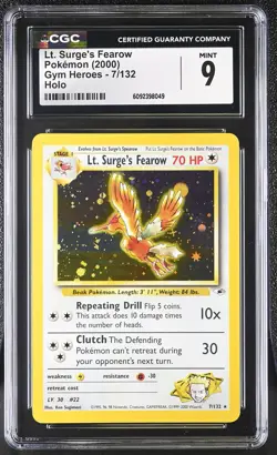 CGC 9 MINT Lt. Surge's Fearow 2000 Gym Heroes 7/132 Holo Pokemon Card - Image 1