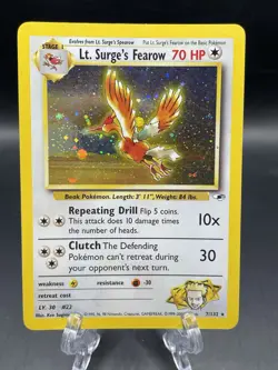 Pokemon TCG Lt. Surge's Fearow Holo Card 7/132 Unlimited Rare Gym Heroes LP+ - Image 1