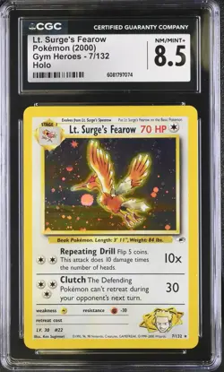 CGC 8.5 Pokemon English Lt. Surge's Fearow 7/132 2000 Gym Heroes Unlimited Holo - Image 1