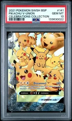 2021 POKEMON PIKACHU SWSH #141 BLACK STAR PROMO CELEBRATIONS COLL V-UNION PSA 10 - Image 1