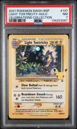 2021 POKEMON SWSH BLACK STAR PROMO CELEBRATIONS COLL LIGHT TOXTRICITY-HOLO PSA 7 - Image 1