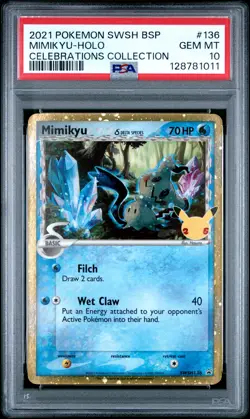 2021 POKEMON SWSH BLACK STAR PROMO CELEBRATIONS COLL #136 MIMIKYU-HOLO PSA 10 - Image 1