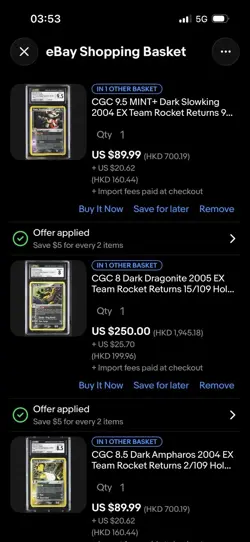 Pokemon Cards Collection Reserved 11 CGC Graded Rocket Returns FRLG EX Cards - Image 1