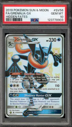 Pokemon Greninja GX Hidden Fates Full Art #SV56 PSA 10 Gem Mint - Image 1