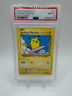 2016 POKEMON XY EVOLUTIONS #111 SURFING PIKACHU PSA 8 111/108 - Image 1