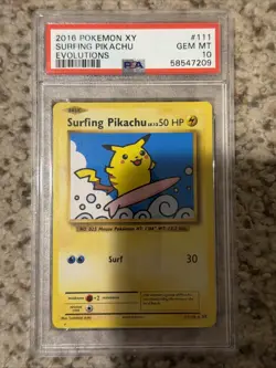 Pokemon 2016 XY Evolutions Surfing Pikachu #111 Secret Rare PSA 10 - Image 1