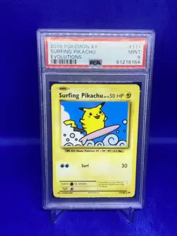 2016 Pokemon Surfing Pikachu 111/108 Secret Rare XY Evolutions - PSA 9 - Image 1