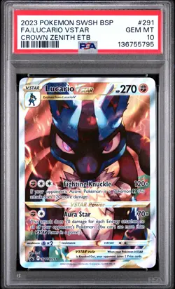 2023 POKEMON SWSH BLACK STAR PROMO #291 FULL ART/LUCARIO VSTAR PSA 10 - Image 1