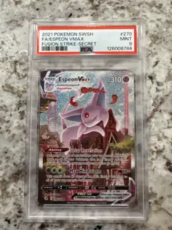 Espeon VMAX Alt Art 270/264 Fusion Strike Secret Rare Pokemon TCG PSA 9 - Image 1