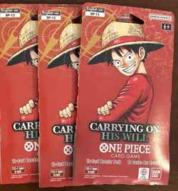 3x One Piece OP-13 Carrying on His Will Sleeved Booster Packs Lot of 3 - Image 1