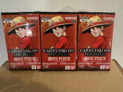 One Piece OP-13 Carrying on His Will Sleeved Booster Pack Lot of 3 - Image 1