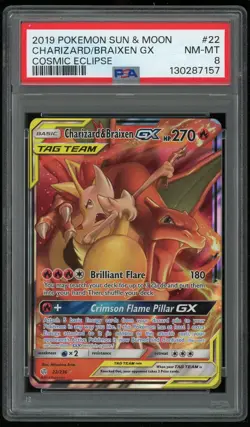 Pokemon TCG Charizard Braixen GX Holo Rare Full Art Cosmic Eclipse 22/236 PSA 8 - Image 1