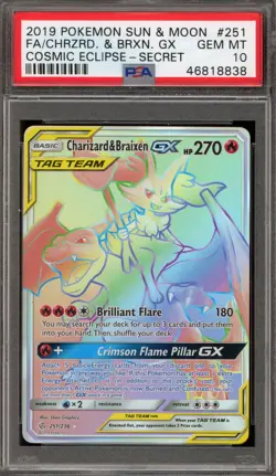 Pokemon Charizard & Braixen GX Cosmic Eclipse Secret Rare Full Art #251 PSA 10 - Image 1