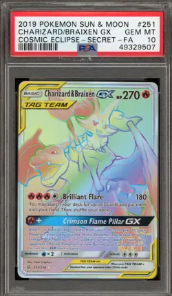 Pokemon Charizard & Braixen GX Cosmic Eclipse Secret Rare Full Art #251 PSA 10 - Image 1