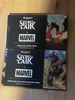 MTG Secret Lair Spider-Man Heroic Deeds + Daily Bugle Rainbow Foils Lot x2 - Image 1