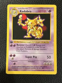 1999 Pokemon 1st Edition Base Set (SHADOWLESS) MINT UNPLAYED- Kadabra - 32/102 - Image 1