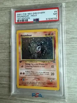 Houndour 1st Edition Holo Rare 5/75 Neo Discovery Pokemon PSA 7 - Image 1