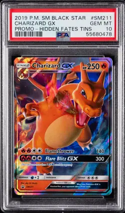 2019 POKEMON SM BLACK STAR PROMO HIDDEN FATES TINS #SM211 CHARIZARD GX PSA 10 - Image 1