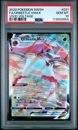 PSA 10 2020 Pokemon SWSH FA/ Orbeetle Vmax Vivid Voltage #021 - Image 1