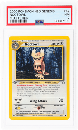 2000 Pokemon Neo Genesis Noctowl 1st Edition #42 PSA 7 - Image 1