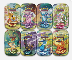 Full Set 8 EMPTY Pokemon PRISMATIC EVOLUTIONS Mini Tins & Eevee Coins (NO PACKS) - Image 1