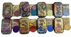 Full Set 8 EMPTY Pokemon PRISMATIC EVOLUTIONS Mini Tins & Eevee Coins (NO PACKS) - Image 2
