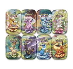Full Set 8 EMPTY Pokemon PRISMATIC EVOLUTIONS Mini Tins & Eevee Coins (NO PACKS) - Image 1