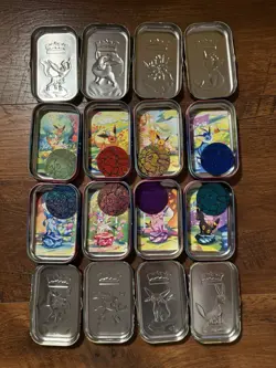 Full Set 8 EMPTY Pokemon PRISMATIC EVOLUTIONS Mini Tins & Eevee Coins (NO PACKS) - Image 3