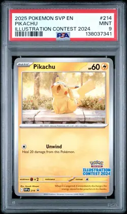 2025 POKEMON SVP EN-SV BLACK STAR PROMO ILLUSTRATION CONTEST 2024 PIKACHU PSA 9 - Image 1