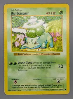 Bulbasaur #44 Shadowless Bast Set 44/102 LP-MP 1995 Wizards ENG Pokemon Card TCG - Image 1
