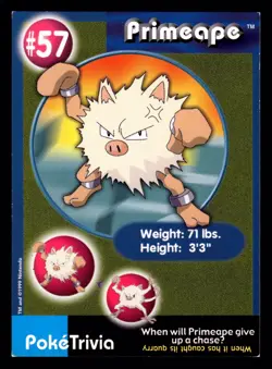 Pokemon Poke trivia PRIMEAPE #57 Burger King Card - Image 1