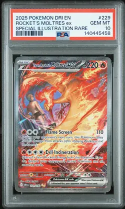 2025 POKEMON DRI EN-DESTINED RIVALS #229 TEAM ROCKET'S MOLTRES EX PSA 10 - Image 1